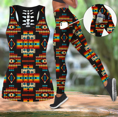 Powwow StoreGBNAT00402 Native Tribes Pattern Native Tank Top And Legging Pocket Set