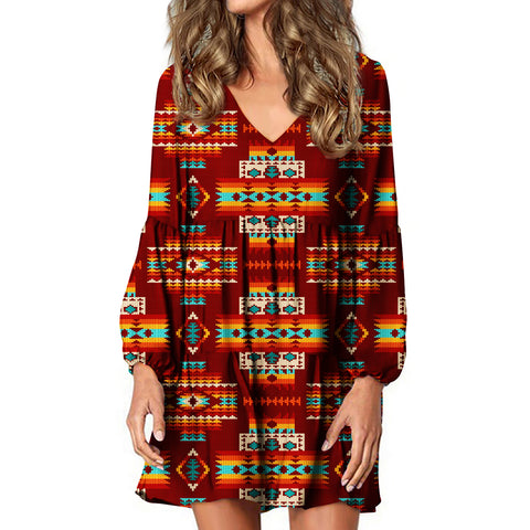 Powwow Store gb nat00402 02 red pattern native swing dress