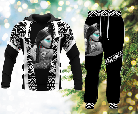 Powwow StoreHLP00124 Pattern Native Hoodie Long Pants 3D Set