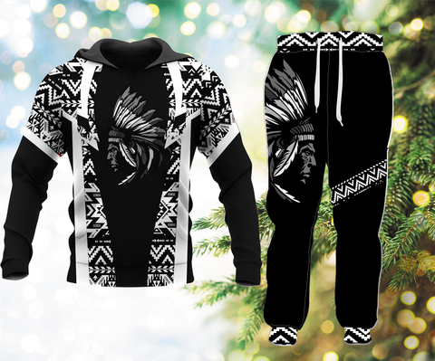Powwow StoreHLP00125 Pattern Native Hoodie Long Pants 3D Set