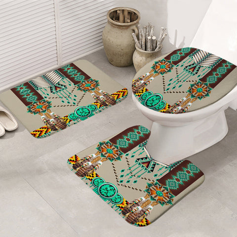 Powwow Store gb nat00069 02 green pattern breastplate bathroom mat 3 pieces