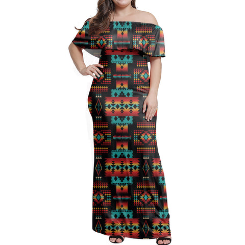 Powwow Store gb nat00046 02 black native tribes pattern native american off shoulder dress