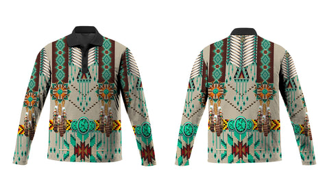 Powwow Store gb nat00069 02 green pattern breastplate polo long sleeve