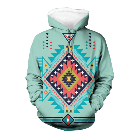 Powwow Store hd1107 tribal pattern blue 3d hoodie