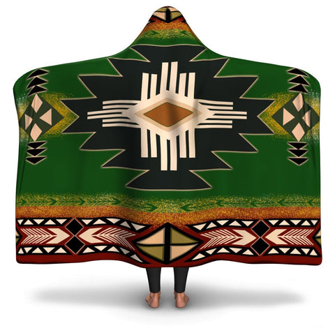 Southwest Green Symbol Native American Hooded Blanket - Powwow Store