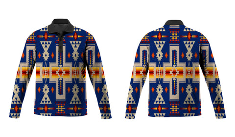 Powwow Store gb nat00062 04 navy tribe design native american polo long sleeve