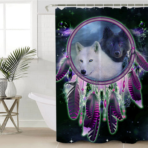 Powwow Store gb nat00392 wolves purple galaxy shower curtain