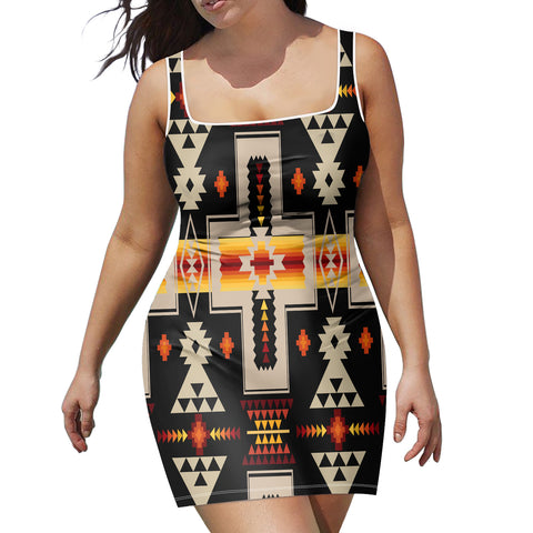 Powwow Store gb nat00046 02 black pattern neckline dress
