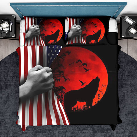 Powwow Store flag blood and wolf bedding sets