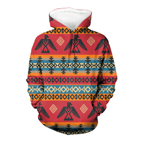 Powwow StoreGBNAT00029 Red Thunderbird Native American 3D Hoodie