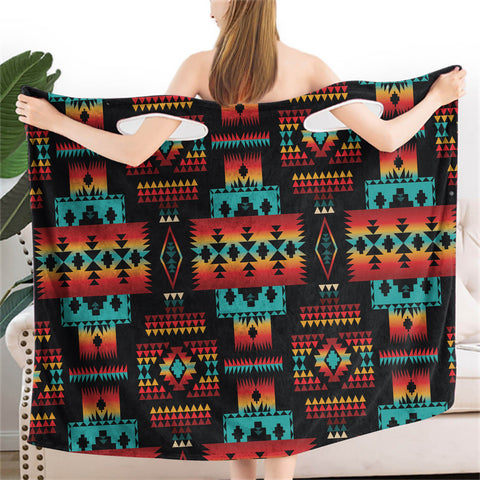 Powwow StoreGBNAT0004602 Black Native Women Wearable BathRobe