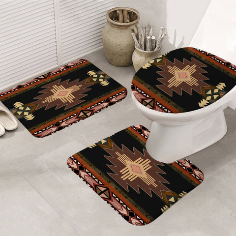 Powwow Store gb nat00139 brown geometric native american bathroom mat 3 pieces