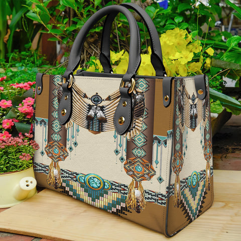 Powwow StoreGBNAT00059 Brown Pattern Breastplate Native Leather Bag