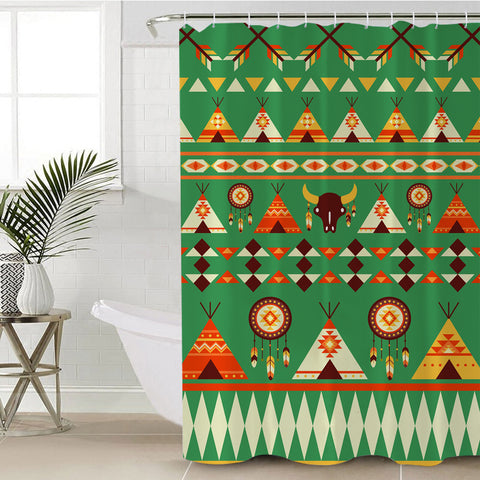 Powwow Store gb nat00426 green bison pattern shower curtain