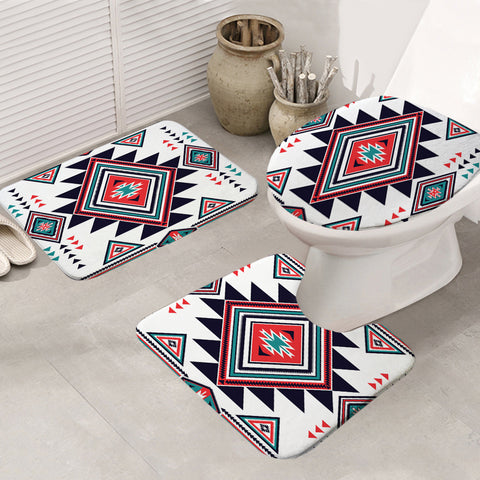 Powwow Store gb nat00146 white geometric native american bathroom mat 3 pieces