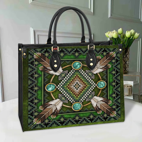 Powwow StoreGBNAT0002301 Naumaddic Arts Green Leather Bag