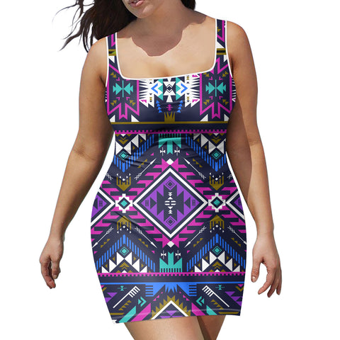 Powwow Store gb nat00380 purple tribe pattern neckline dress
