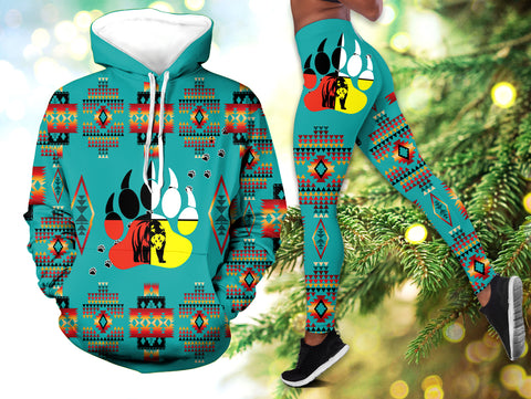 Powwow StoreBear Foot Pattern Blue 3D Hoodie Legging Set