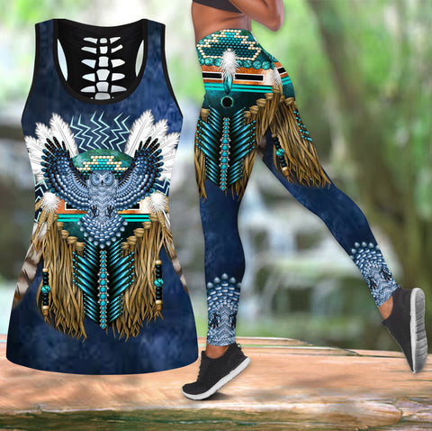 Powwow Store comb2025 mandala blue pattern tank top and legging sets