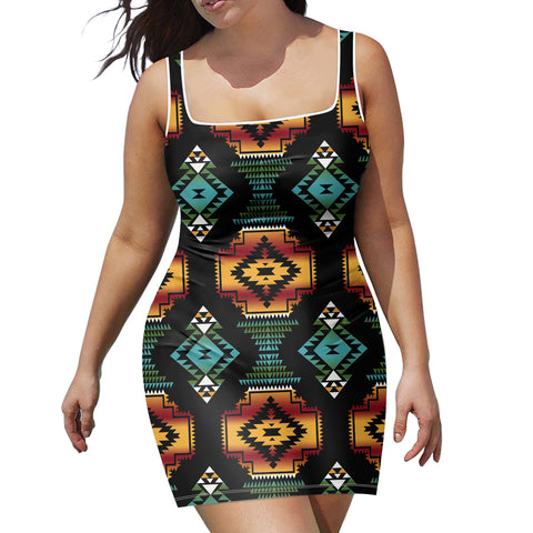 Powwow Store gb nat00321 patterns black red neckline dress