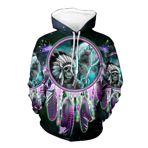 Powwow Store gb nat003519 skull chief dream catcher 3d hoodie