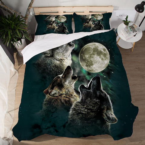 Howling Wolves Under Moonlight Bedding Set no link - Powwow Store