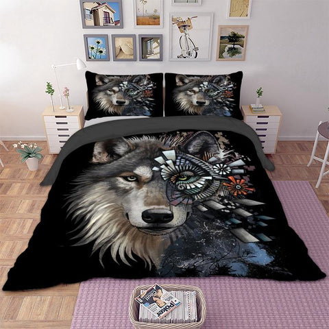 3D Wolf Native American Bedding Set - Powwow Store