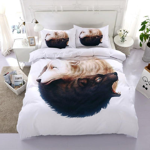 Black And White Wolves Native American Bedding Set - Powwow Store