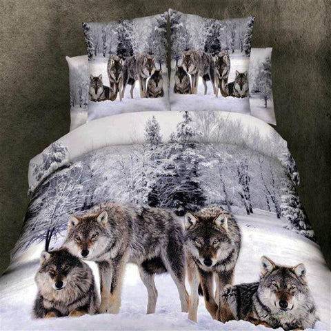 Wolves In The Winter Forest Native American Bedding Set - Powwow Store