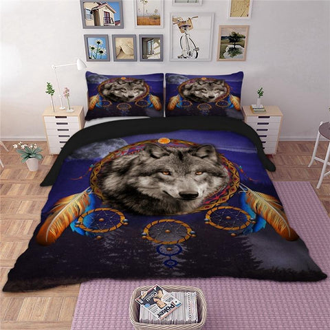 3D Wolf Dreamcatchers Native American Bedding Set - Powwow Store