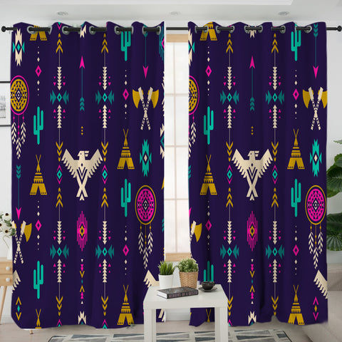 Powwow Store gb nat00575 thunderbird pattern blue living room curtain