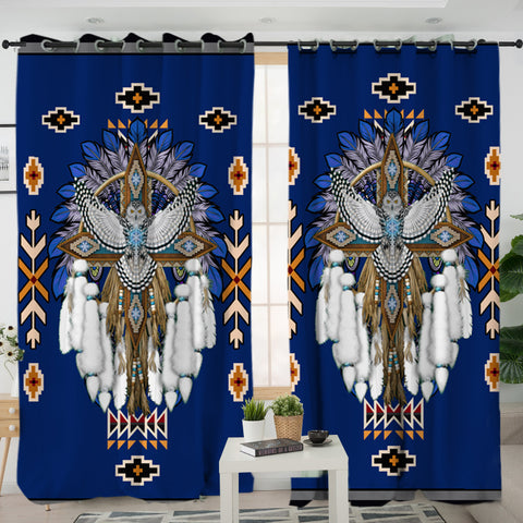Powwow StoreLVR0002   Pattern Blue Headdress Native American Living Room Curtain
