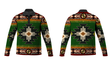 Powwow Store gb nat0001 southwest green symbol native american polo long sleeve