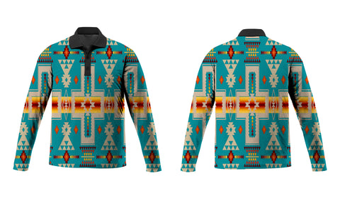 Powwow Store gb nat00062 05 turquoise tribe design native american polo long sleeve