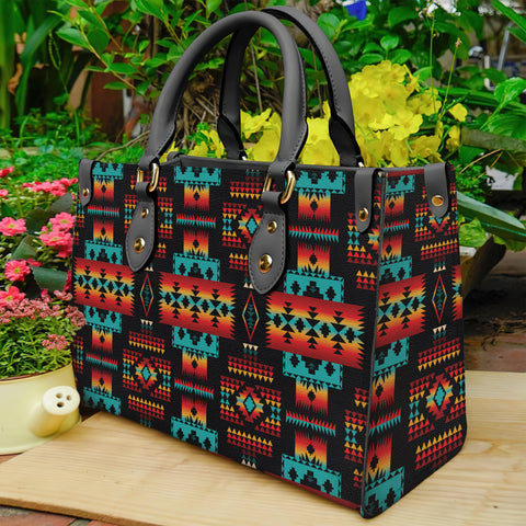 Powwow StoreGBNAT0004602 Black Native Tribes Pattern  Leather Bag