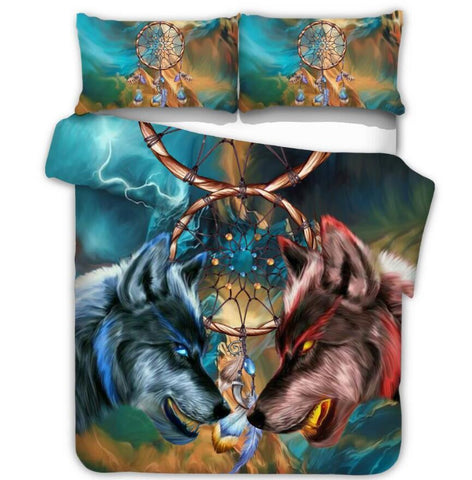Ice And Fire Wolves Dreamcatcher Native American Bedding Set no link - Powwow Store