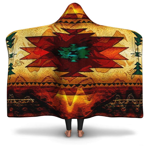 Southwest Brown Symbol Native American Hooded Blanket - Powwow Store