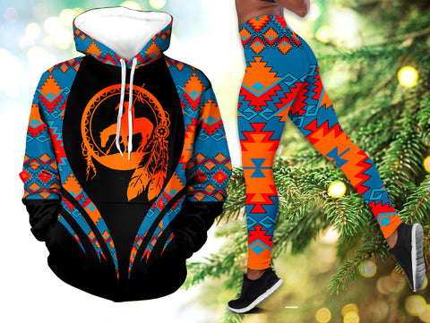 Powwow StoreHLS0015 Patter Native Blue 3D Hoodie Legging Set