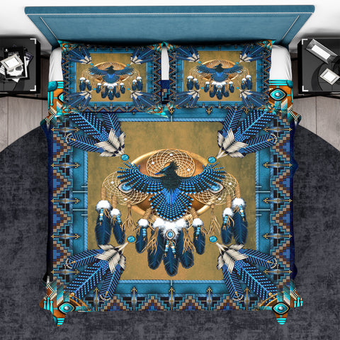 Powwow Store bds 00021 blue thunderbird mandala bedding set