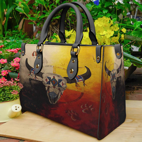 Powwow StoreGBNAT00025	Bison Medicine Wheels Native American  Leather Bag