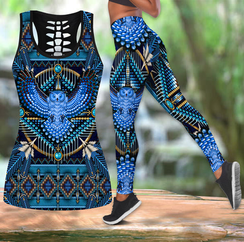 Powwow StoreGBNAT0008303 Mandala Blue Pattern Tank Top And Legging Sets