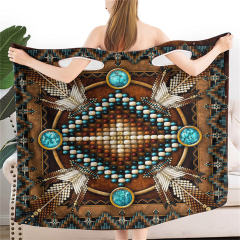 Powwow StoreGBNAT0002304 Mandala Brown Native Women Wearable  BathRobe