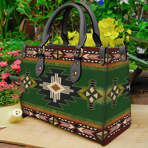 Powwow StoreGBNAT0001 Southwest Green Symbol  Leather Bag