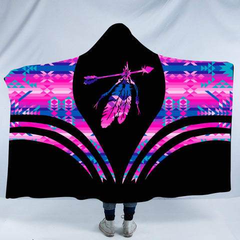 Powwow StoreHDB00109 Pattern Native American Design Hooded Blanket