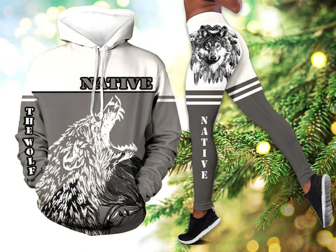 Powwow StoreHLS0016 The Wolf Native 3D Hoodie Legging Set