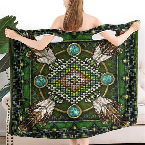 Powwow StoreGBNAT0002301 Naumaddic Arts Green Women Wearable  BathRobe