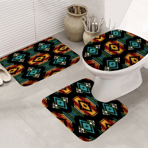 Powwow Store gb nat00321 native american patterns black red bathroom mat 3 pieces