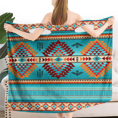 Powwow StoreGBNAT0008702 Blue Thunderbird Native  Wearable Bathrobe Bath Wrap Towel