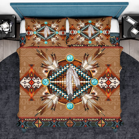 Powwow StoreBDS00028 Brown Mandala Feather Native  Bedding Set