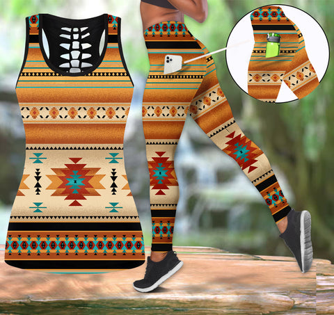 Powwow StoreGBNAT00559 Native Tribes Pattern Native Tank Top And Legging Pocket Set